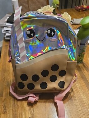 Bioworld Holographic Bubble Tea Kids Backpack - Pink, Tan, Black